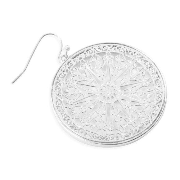 Silver Mandala Filigree Drop Earrings - Picture 4 of 5